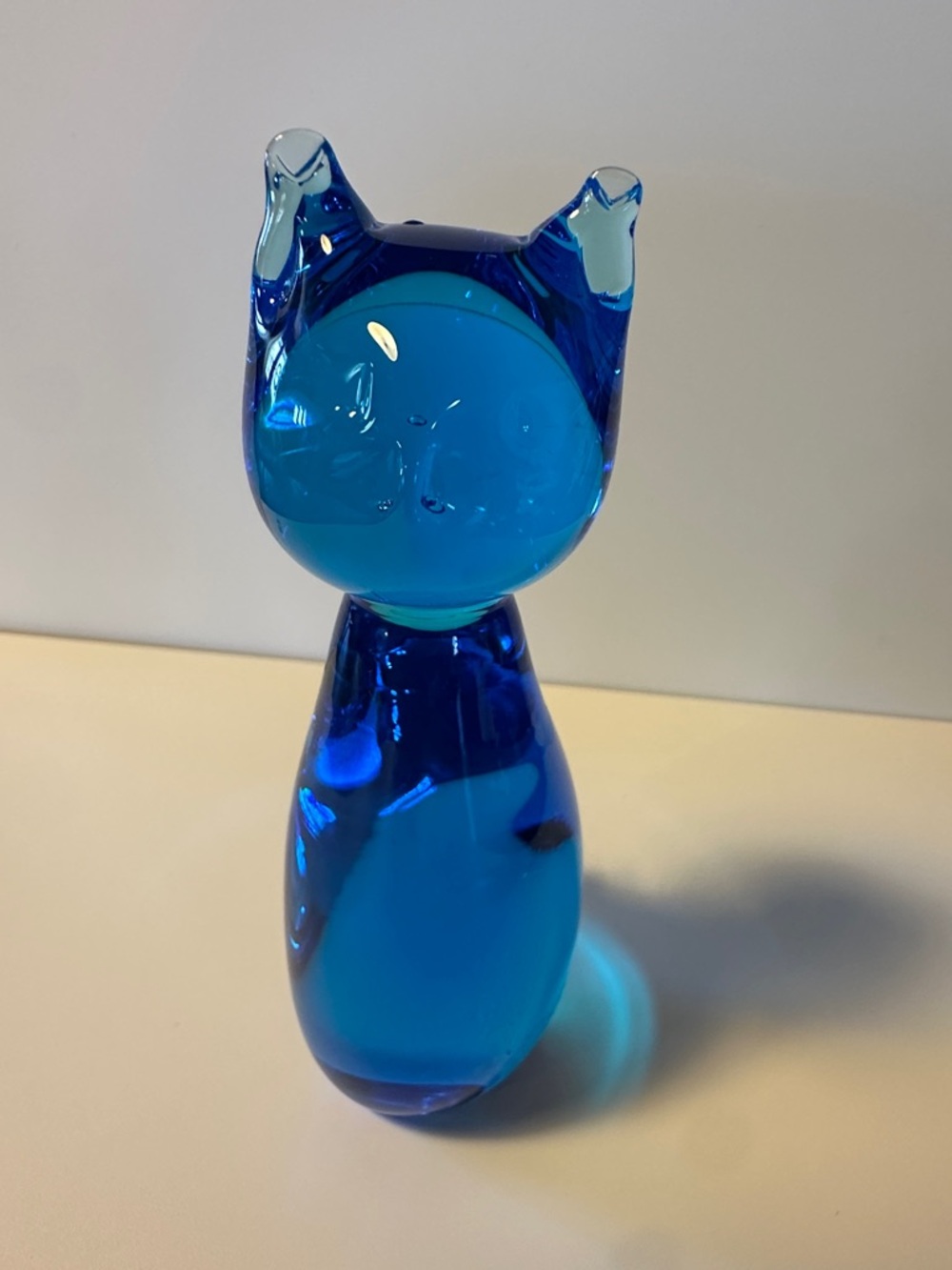 Vintage Blue Glass Cat Figurine Cat